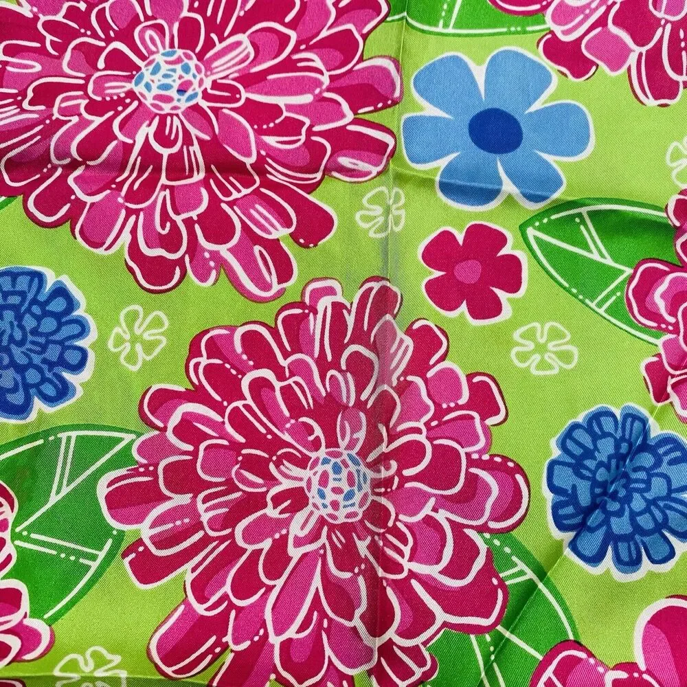 Lilly Pulitzer & Ford 2005 100% Silk Multi Floral Scarf Breast Cancer Awareness
